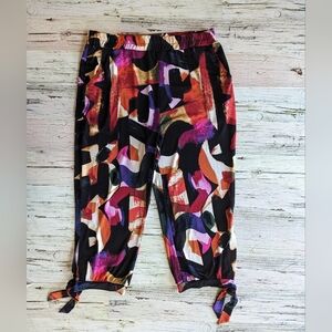 EUC Marallis Cropped Jogger Capri With Tie Hem Abstract Print Women's Size M